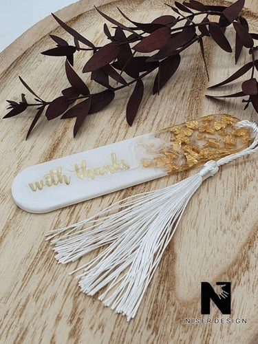 Lesezeichen WITHTHANKS weiss mit Goldflakes Neu - NISER DESIGN